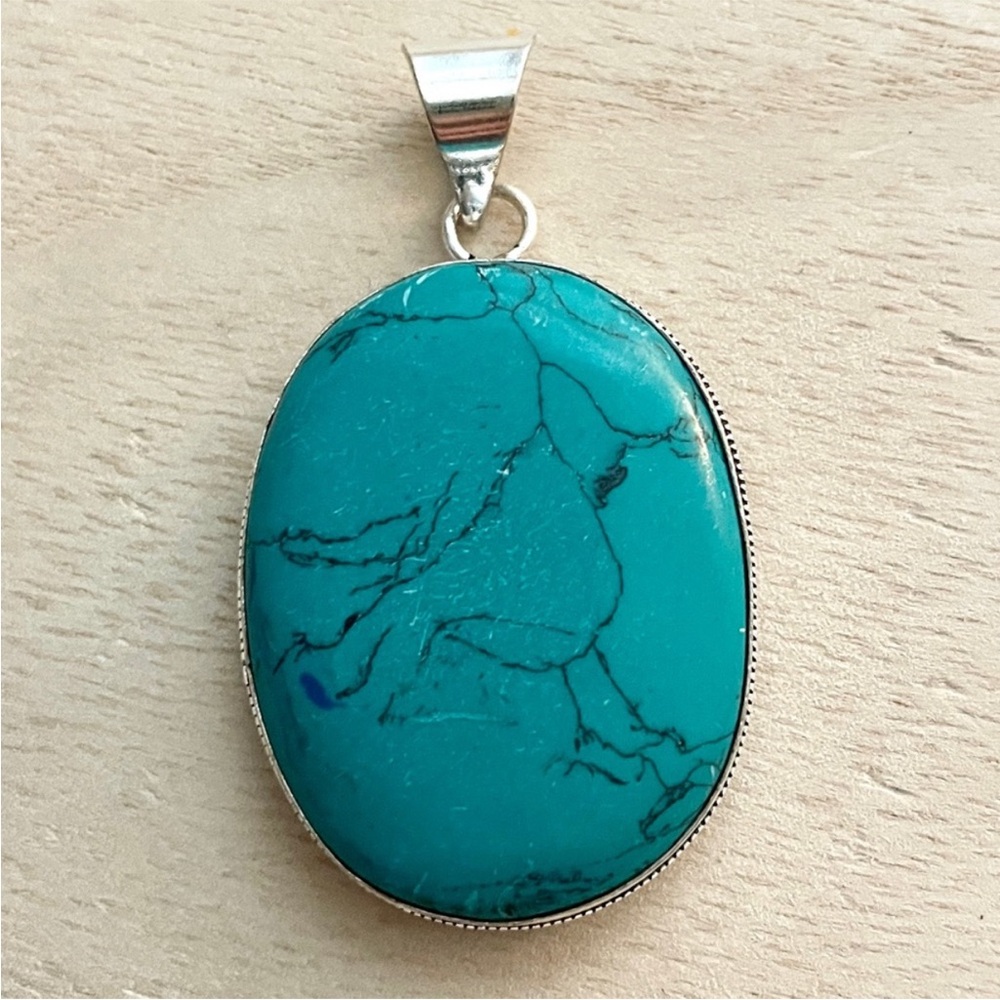 Turquoise Howlite Sterling Silver Plated Pendant 925 NWOT